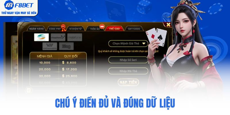 Chú ý điền đủ và đúng dữ liệu